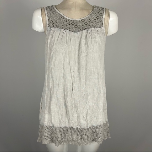 💕 papa Sleeveless White and Gray Lace Top M - Picture 1 of 9